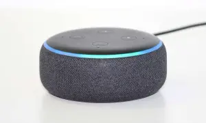 Alt text: Alexa con luz azul, indicando problemas para conectarse a internet.