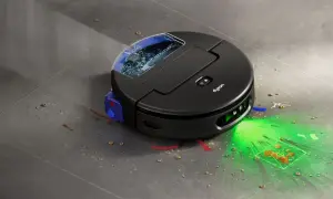 Robot aspirador Dyson limpiando migas y líquidos. La mejor roomba calidad precio para un hogar impecable.