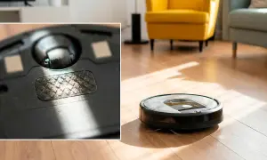 Robot aspirador Roomba con suciedad en la rueda, indicando un posible error 2.