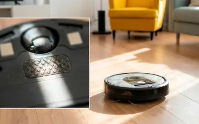 Robot aspirador Roomba con suciedad en la rueda, indicando un posible error 2.