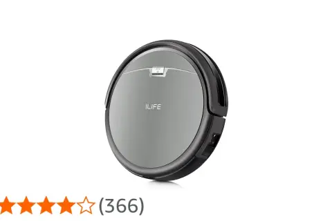 Aspiradora robot ilife a4s plateada, con botón "AUTO" y logo ILIFE. Calificación 4,1 estrellas.