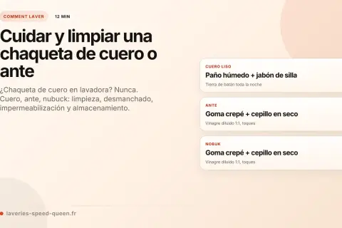 Guía para cuidar y limpiar una chaqueta de cuero o ante. Incluye métodos para cuero liso, ante y nubuck.