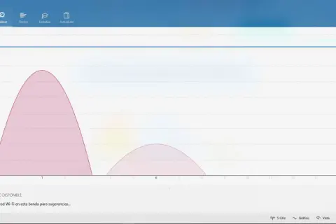 Gráfico de WiFi Analyzer muestra dos bandas: una amplia señal de 2.4 GHz y una más estrecha de 5 GHz. Así puedes saber si tu wifi es 2.4 o 5.