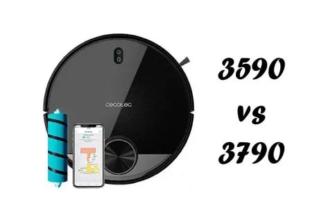 Robot aspirador Cecotec Conga 3590 junto a un móvil y un cepillo. Comparativa 3590 vs 3790.