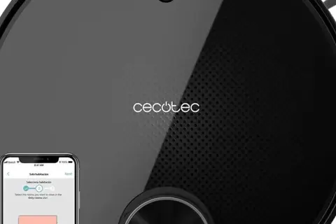 Robot aspirador Cecotec Conga con app para seleccionar habitaciones. Facilita cambiar wifi y programar limpieza.