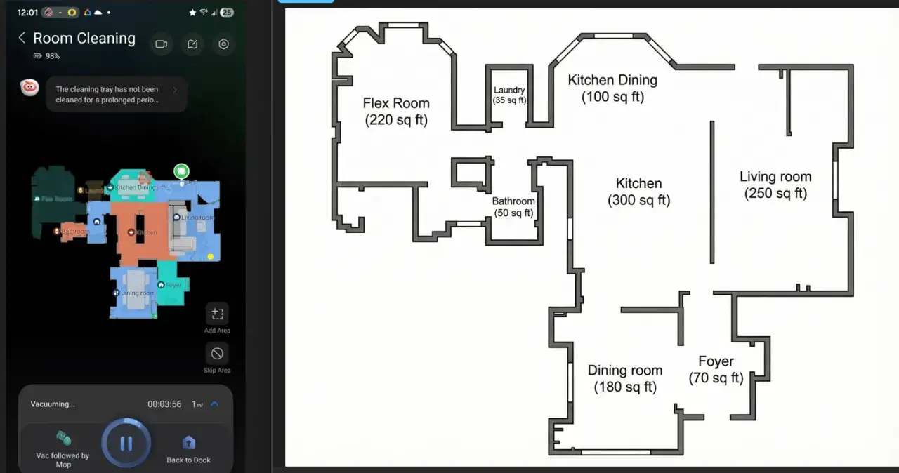 El robot aspirador realiza el roomba mapeo de la casa, dividiendo las estancias como el sal&oacute;n y la cocina para una limpieza eficiente.