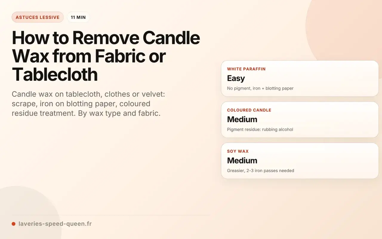 Gu&iacute;a para saber como quitar cera de la ropa y manteles. Explica m&eacute;todos seg&uacute;n el tipo de cera: parafina, coloreada o de soja.