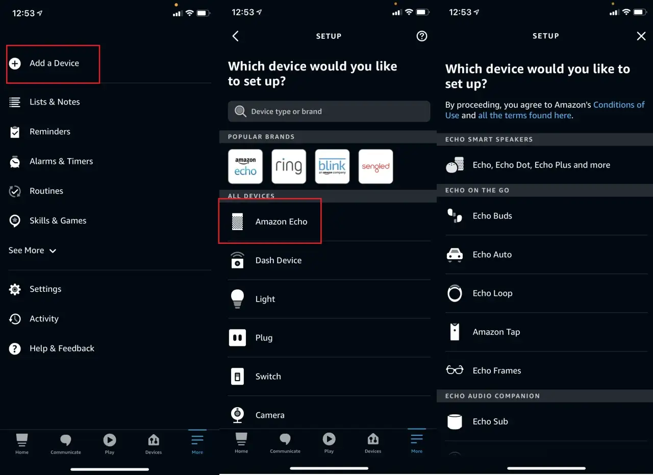 Pantalla de la app Alexa. Toca 