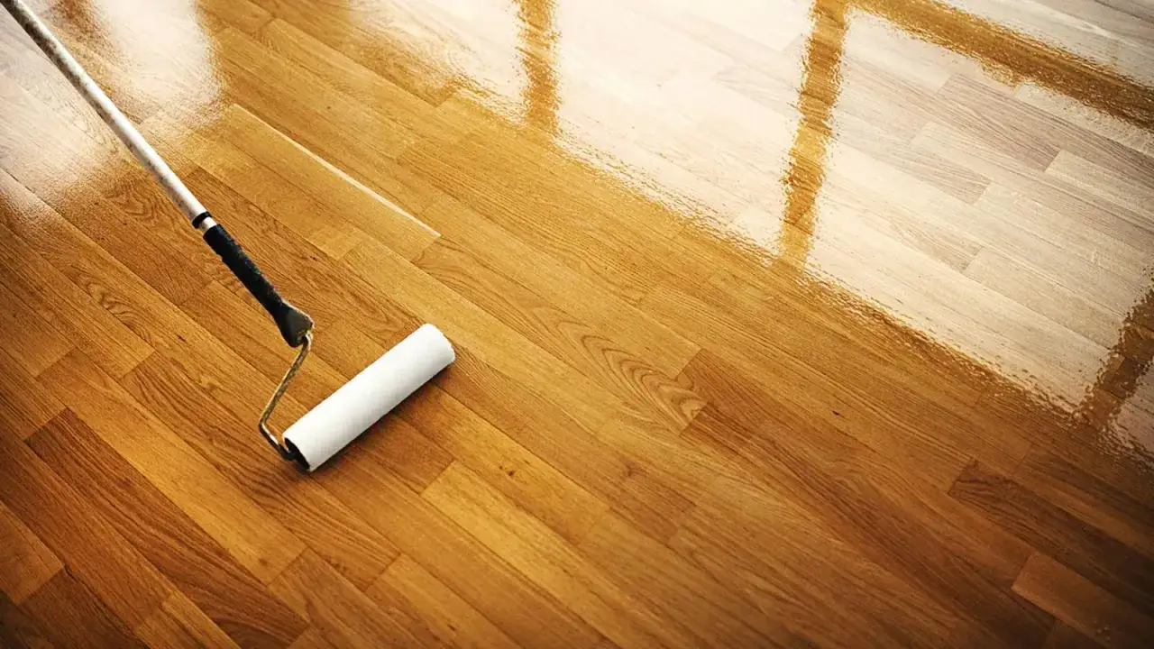 Rodillo aplicando un brillo a un suelo de madera, como si fuera un fregasuelos casero para darle vida.