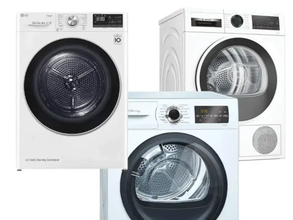 Tres secadoras de ropa de diferentes marcas: LG, Bosch y Balay. Muestran distintos tipos de secadora de ropa.