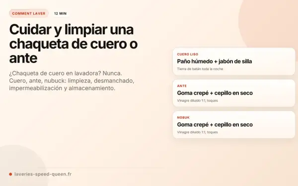 Guía para cuidar y limpiar una chaqueta de cuero o ante. Incluye métodos para cuero liso, ante y nubuck.