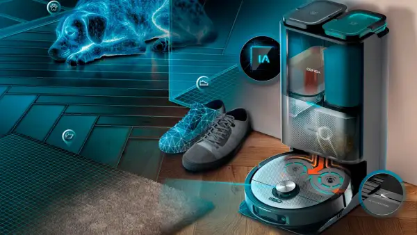 Robot aspirador Conga con navegación láser inteligente, detecta obstáculos y mascotas.