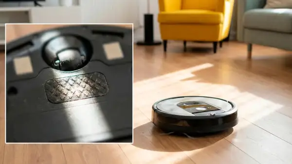 Robot aspirador Roomba con suciedad en la rueda, indicando un posible error 2.